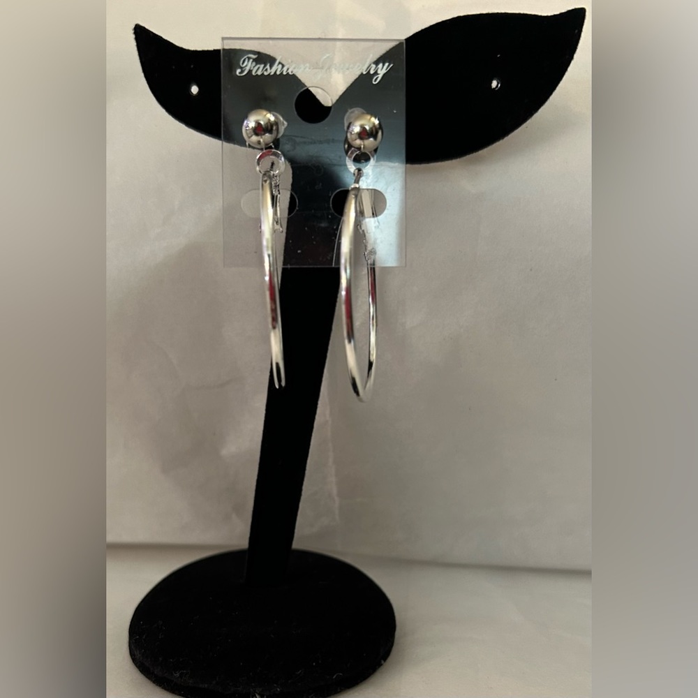 NEW Medium Fashion Silver-Tone Pierced Hoop & Ball Earring Sets